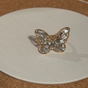 Fashion Jewelry Gold and Clear Rhinestone Butterfly Ring